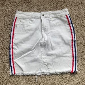 White Jean Skirt with Red, White and Blue detailing